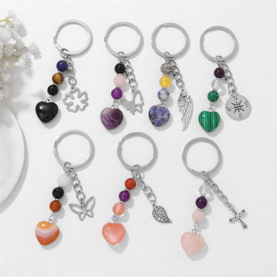 Olivenorma Chakra Bead Heart Natural Gemstone Pendant Keychain - image 1