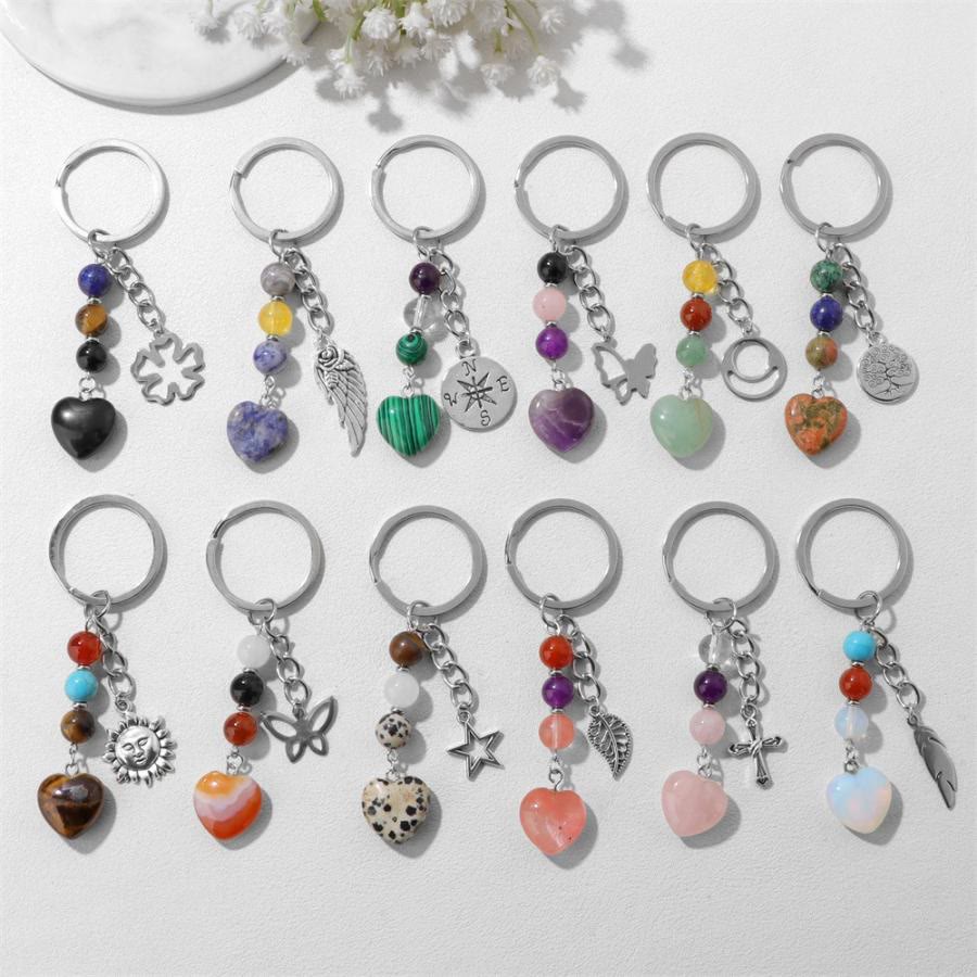 Olivenorma Chakra Bead Heart Natural Gemstone Pendant Keychain - image 0