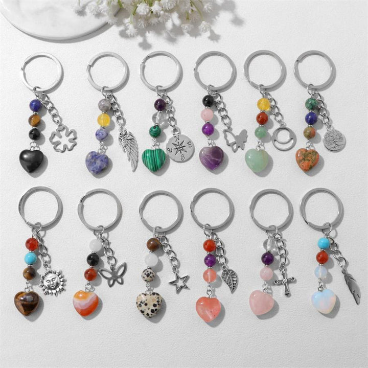Olivenorma Chakra Bead Heart Natural Gemstone Pendant Keychain - image 0