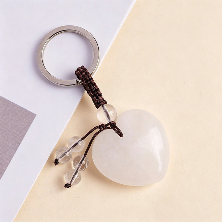 Olivenorma Natural Heart Crystal Pendant Braided Rope Keychain - Clear Quartz - image 5