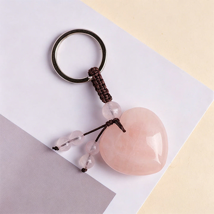 Olivenorma Natural Heart Crystal Pendant Braided Rope Keychain - Rose Quartz - image 9