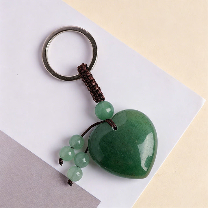 Olivenorma Natural Heart Crystal Pendant Braided Rope Keychain - Green Aventurine - image 7