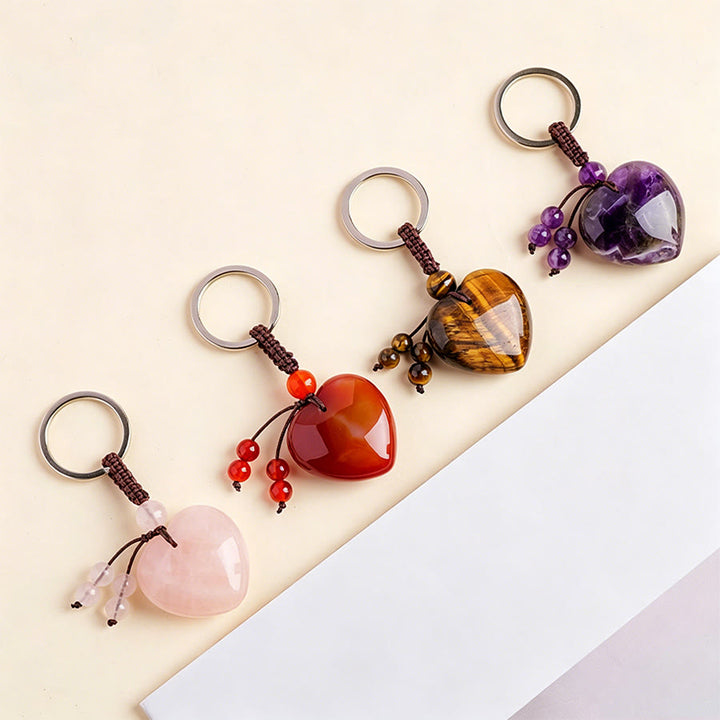Olivenorma Natural Heart Crystal Pendant Braided Rope Keychain - image 3
