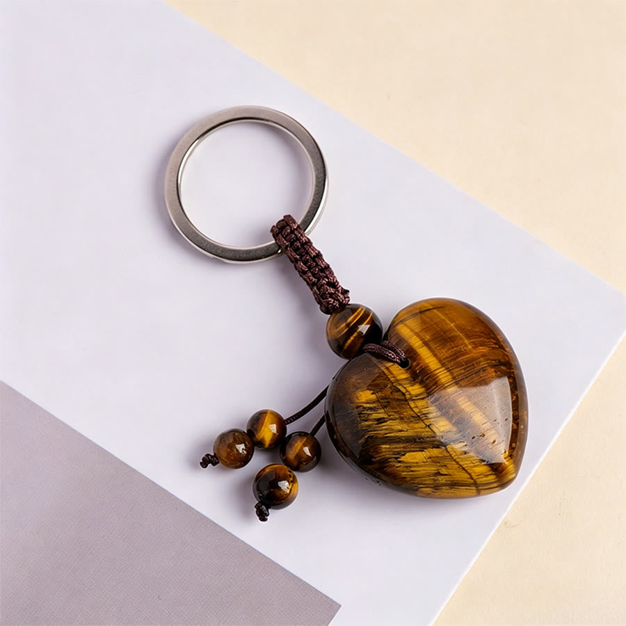 Olivenorma Natural Heart Crystal Pendant Braided Rope Keychain - Tiger Eye - image 16