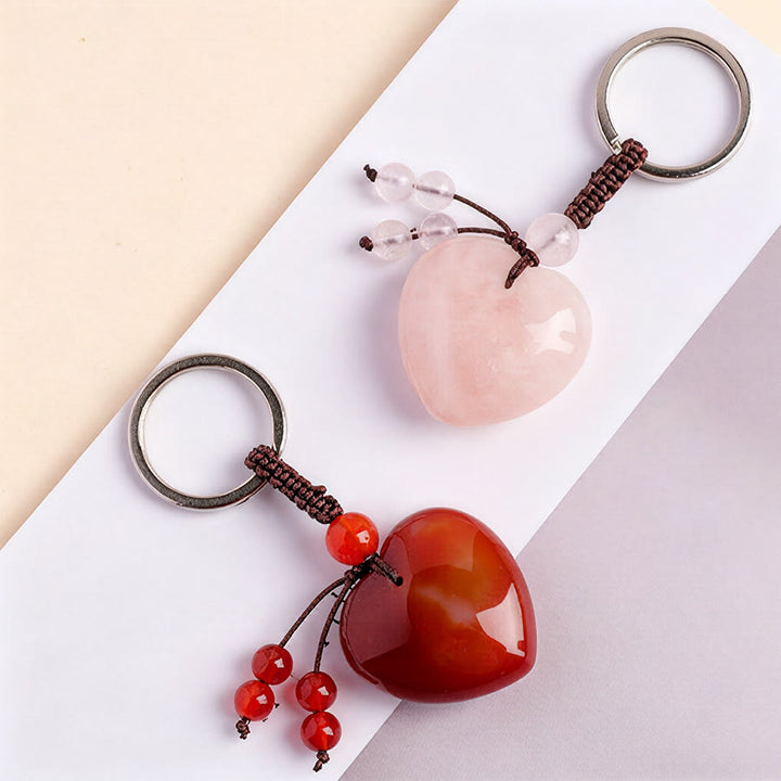 Olivenorma Natural Heart Crystal Pendant Braided Rope Keychain - image 2