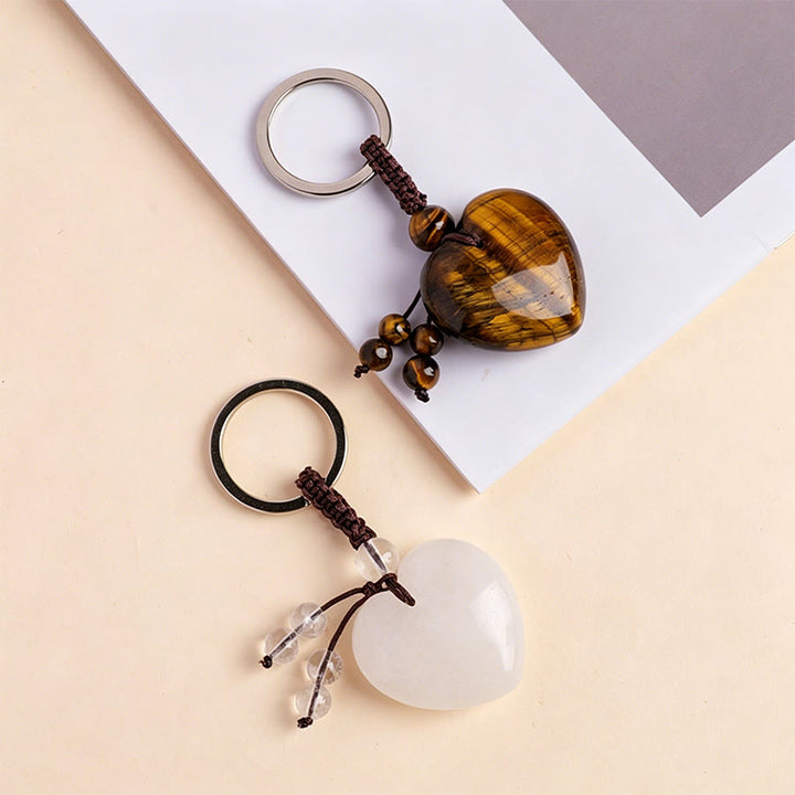 Olivenorma Natural Heart Crystal Pendant Braided Rope Keychain - image 1