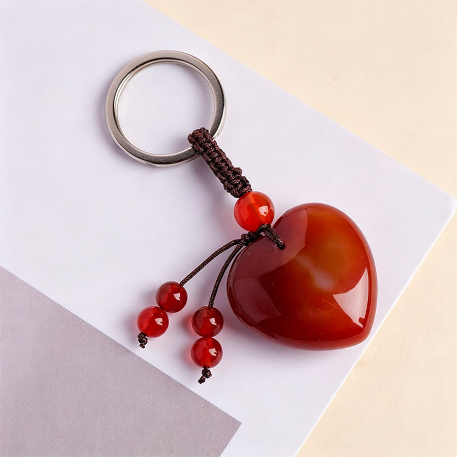 Olivenorma Natural Heart Crystal Pendant Braided Rope Keychain - Red Agate - image 13