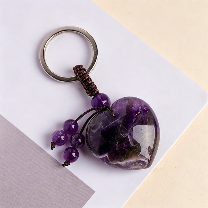 Olivenorma Natural Heart Crystal Pendant Braided Rope Keychain - Amethyst - image 20