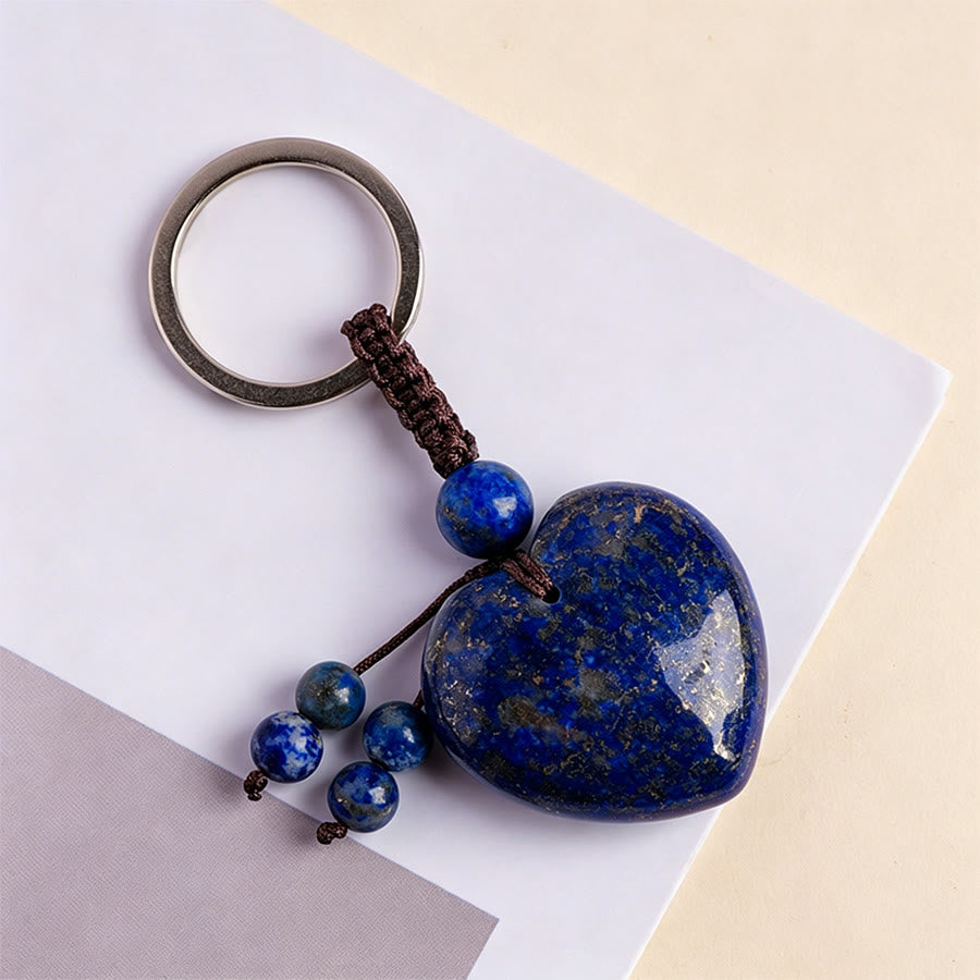 Olivenorma Natural Heart Crystal Pendant Braided Rope Keychain - Lapis Lazuli - image 18
