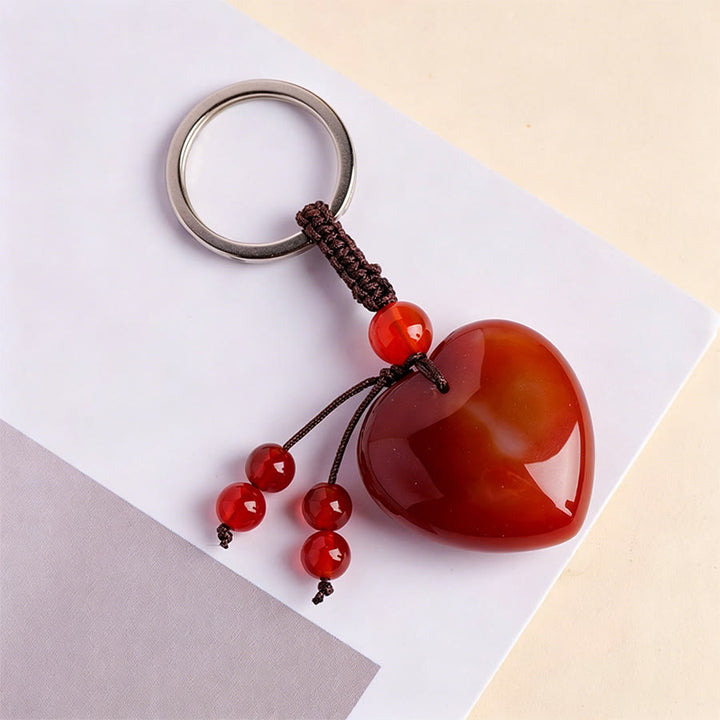 Olivenorma Natural Heart Crystal Pendant Braided Rope Keychain - Red Agate - image 13