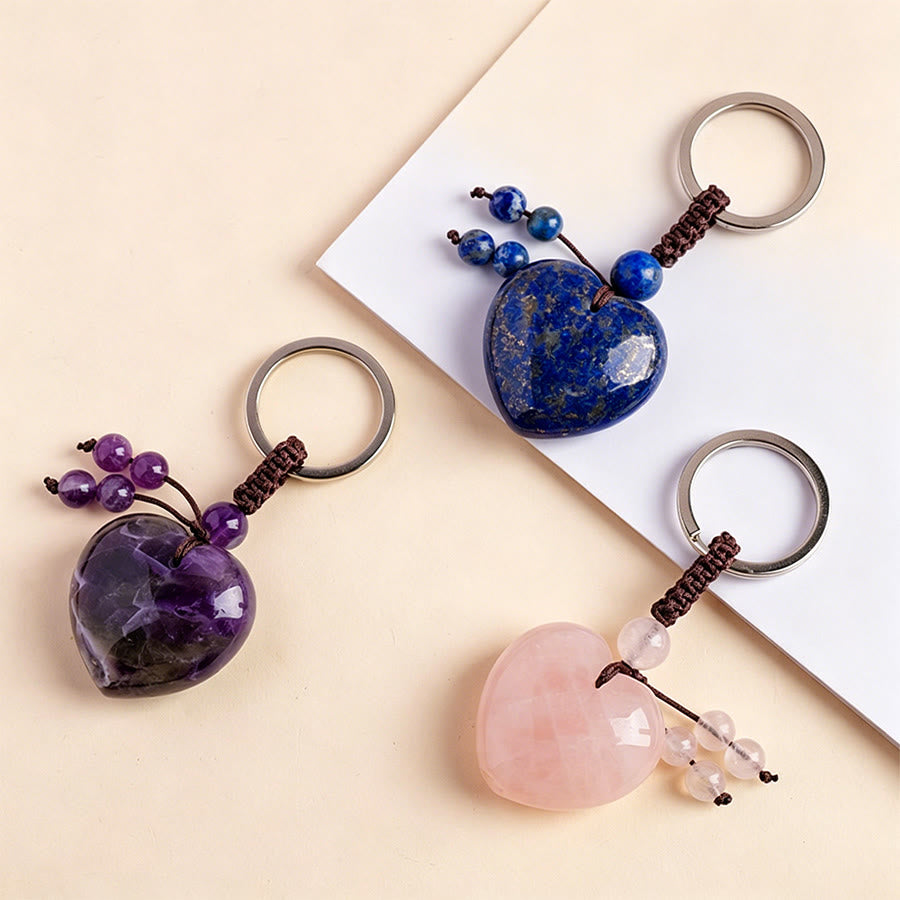 Olivenorma Natural Heart Crystal Pendant Braided Rope Keychain - image 0
