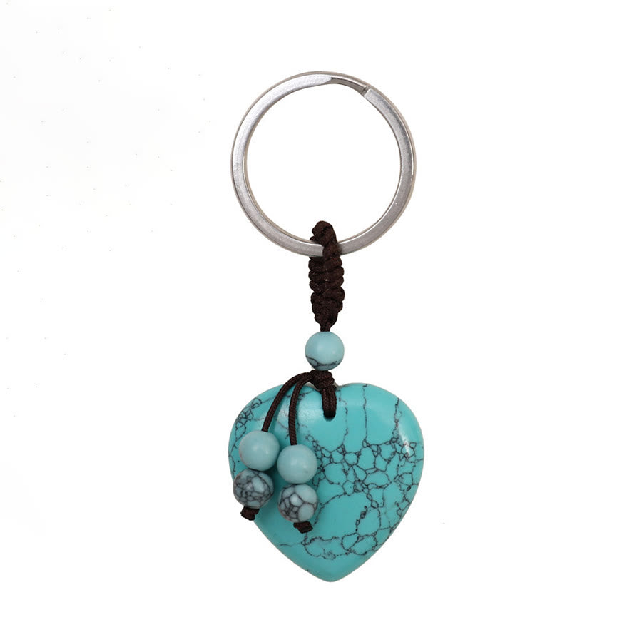 Olivenorma Multi-Type Healing Crystal Heart Pocket Bag Charm Keychain - Turquoise - image 4