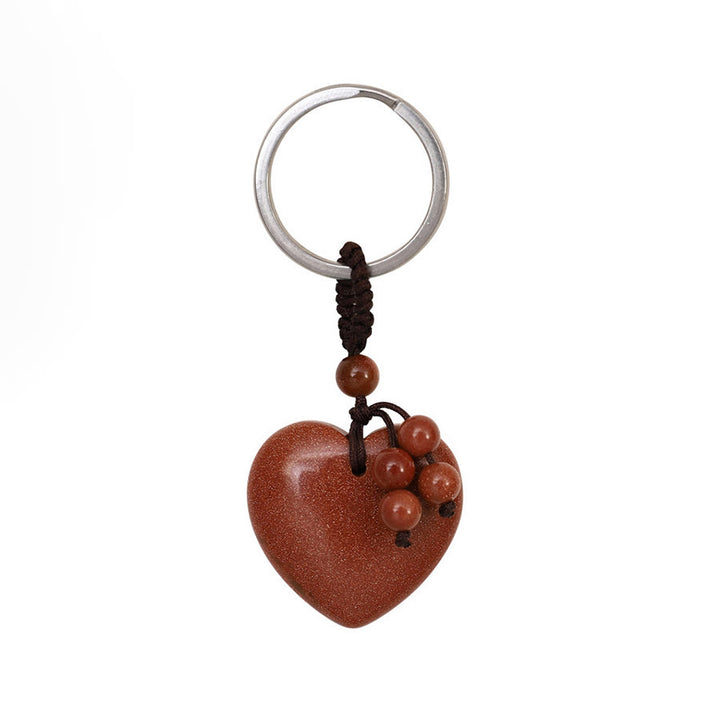 Olivenorma Multi-Type Healing Crystal Heart Pocket Bag Charm Keychain - Gold Sand Stone - image 17