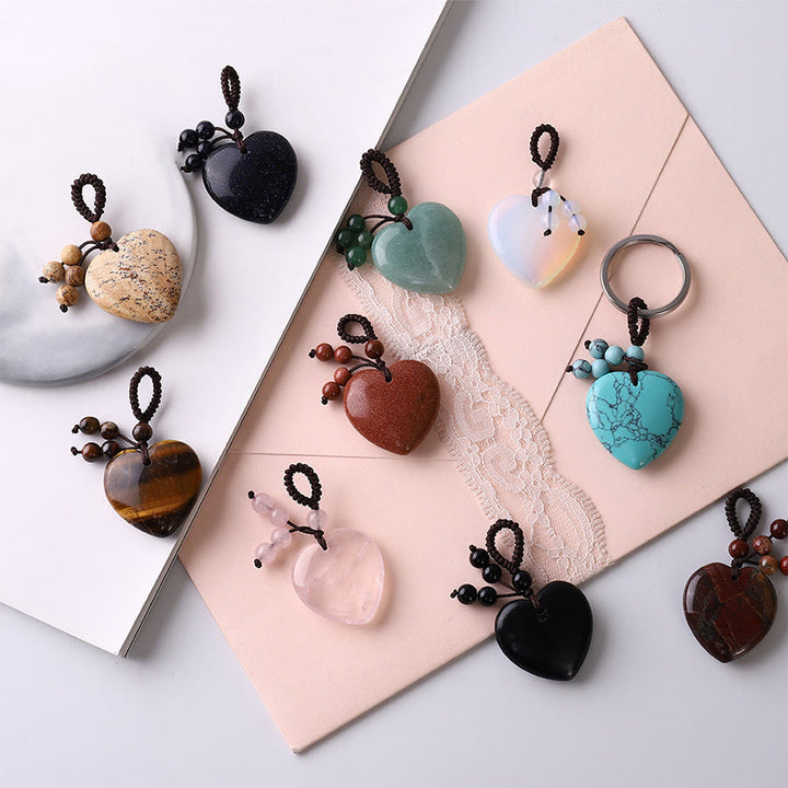 Olivenorma Multi-Type Healing Crystal Heart Pocket Bag Charm Keychain - image 0