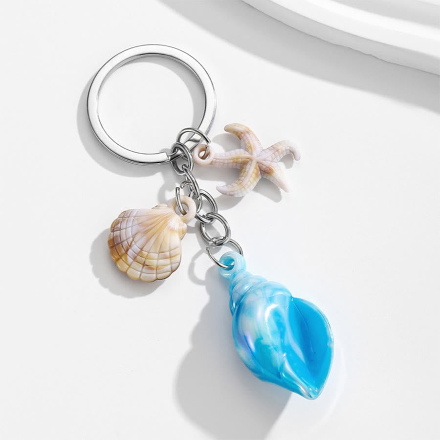 Olivenorma Summer Ocean Conch Starfish Shell Pendant Keychain - Blue - image 2