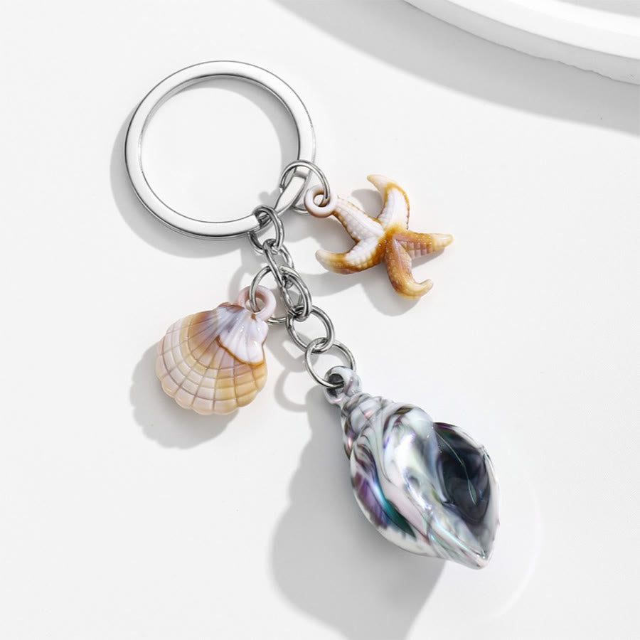 Olivenorma Summer Ocean Conch Starfish Shell Pendant Keychain - Black White - image 6