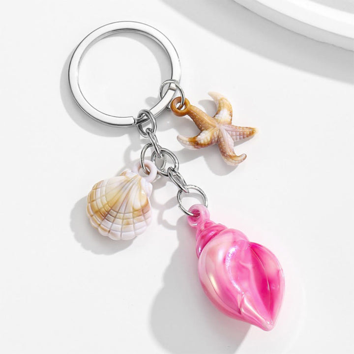 Olivenorma Summer Ocean Conch Starfish Shell Pendant Keychain - Rose Red - image 3