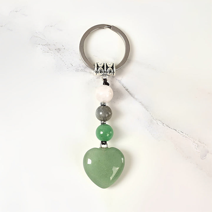Olivenorma Wealth Success Natural Stone Heart Pendant Good Luck Keychain - image 3