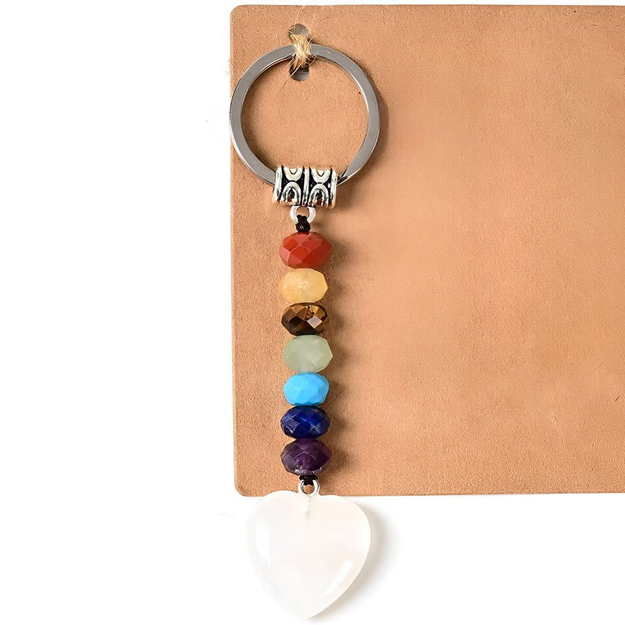 Olivenorma Wealth Success Natural Stone Heart Pendant Good Luck Keychain - Clear Quartz&Seven Chakra - image 13