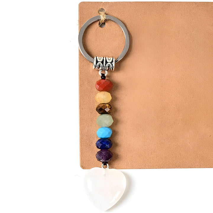 Olivenorma Wealth Success Natural Stone Heart Pendant Good Luck Keychain - Clear Quartz&Seven Chakra - image 13