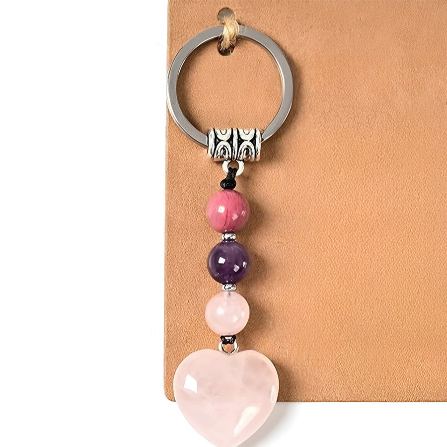 Olivenorma Wealth Success Natural Stone Heart Pendant Good Luck Keychain - Rhodochrosite&Rose Quartz - image 12