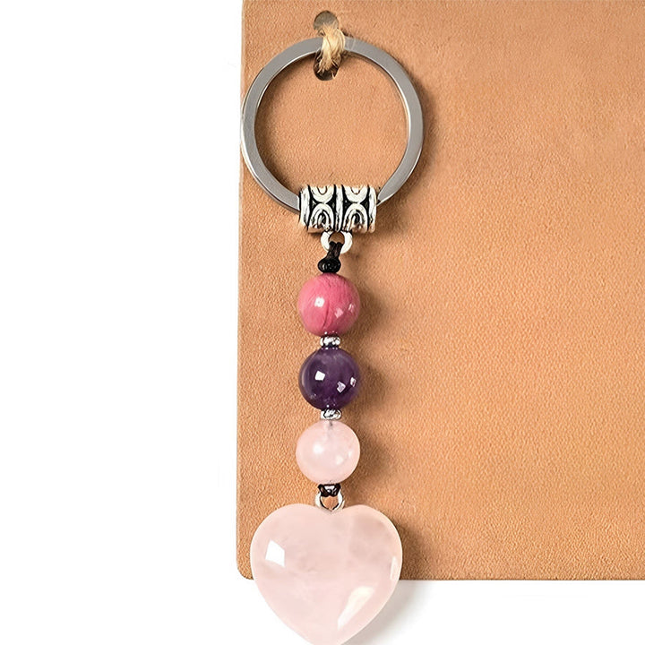 Olivenorma Wealth Success Natural Stone Heart Pendant Good Luck Keychain - Rhodochrosite&Rose Quartz - image 12