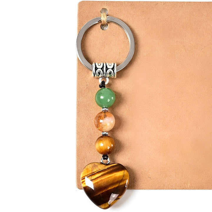 Olivenorma Wealth Success Natural Stone Heart Pendant Good Luck Keychain - Tiger Eye&Citrine - image 0
