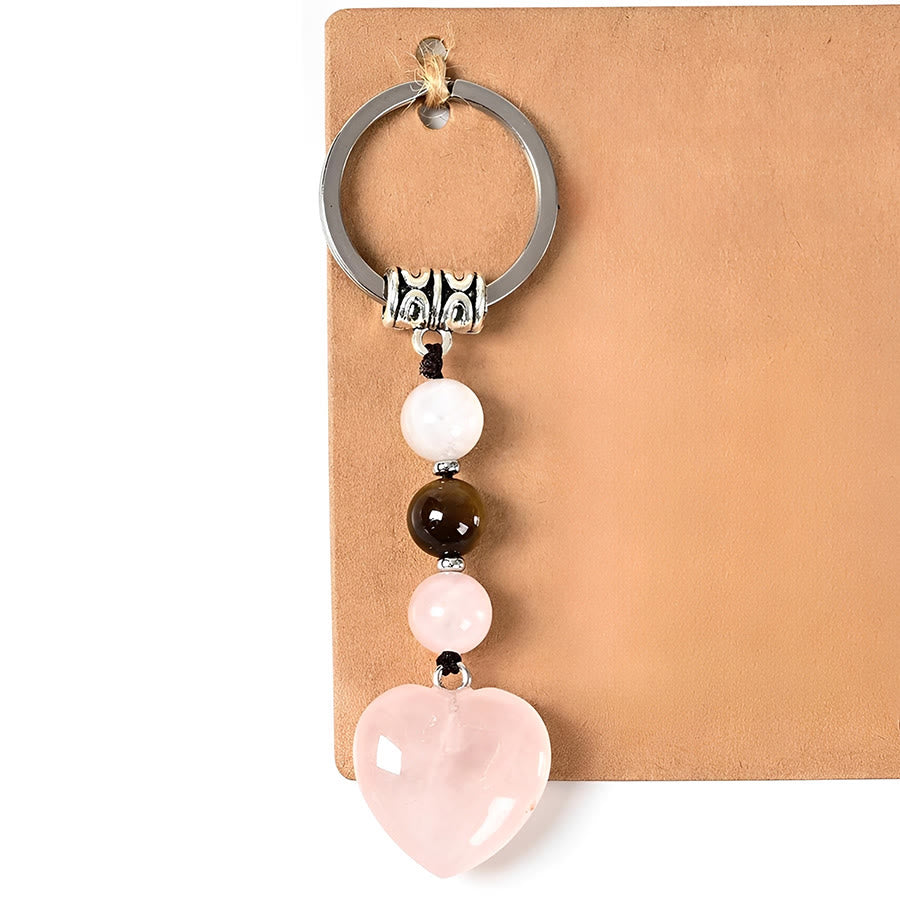 Olivenorma Wealth Success Natural Stone Heart Pendant Good Luck Keychain - Rose Quartz - image 7
