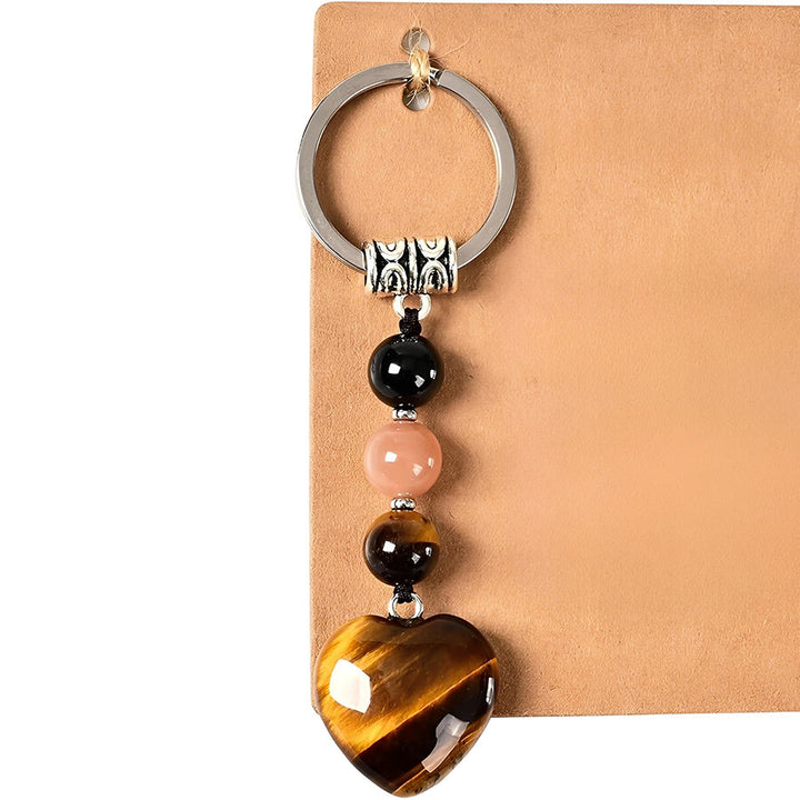 Olivenorma Wealth Success Natural Stone Heart Pendant Good Luck Keychain - Tiger Eye&Sunstone - image 10