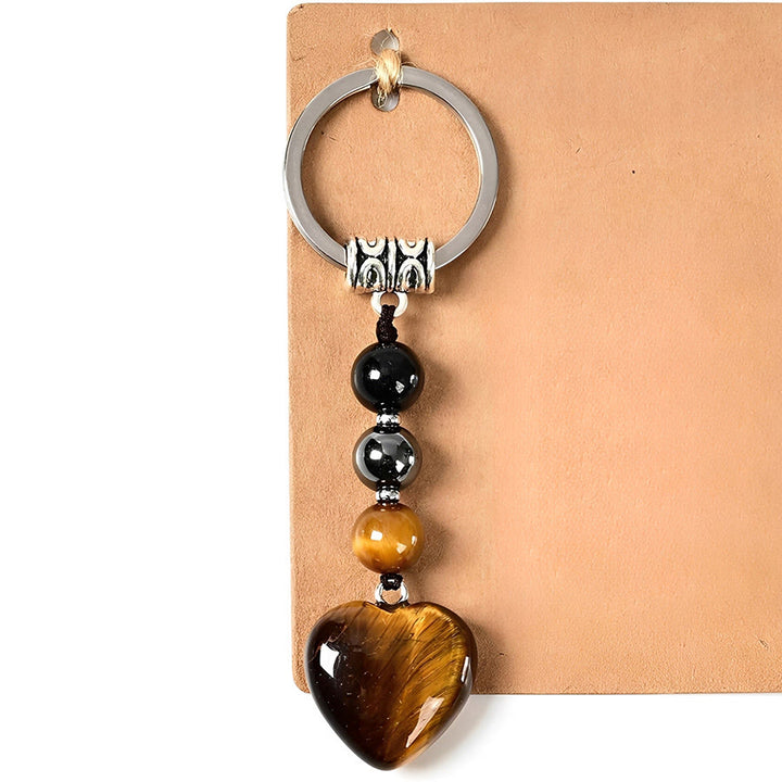 Olivenorma Wealth Success Natural Stone Heart Pendant Good Luck Keychain - Tiger Eye&Hematite - image 11