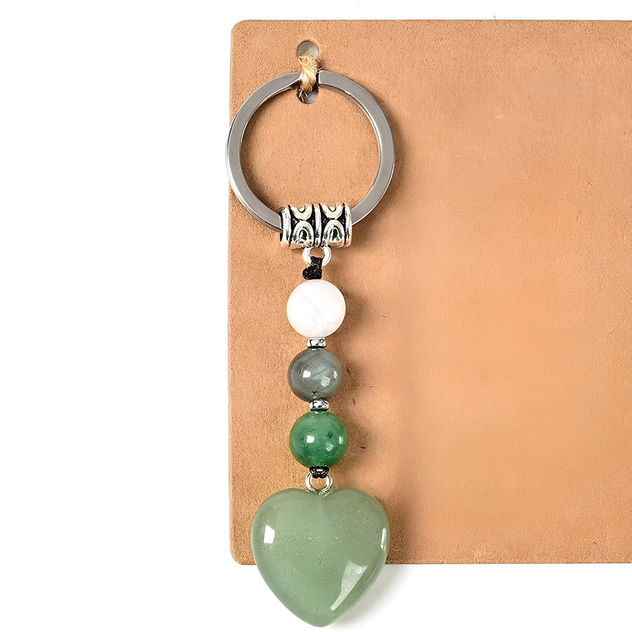 Olivenorma Wealth Success Natural Stone Heart Pendant Good Luck Keychain - Green Aventurine - image 2