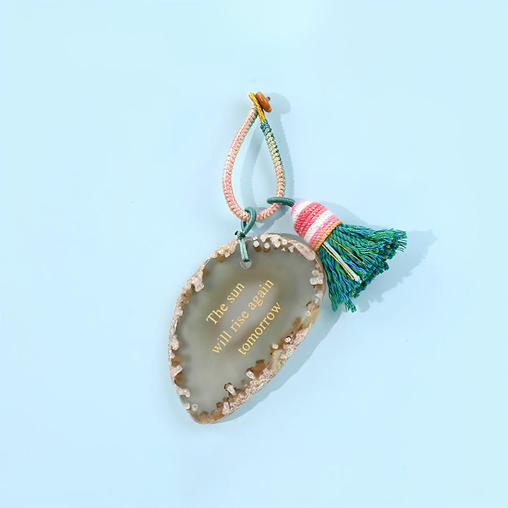 Olivenorma Natural Agate Slice Positive Quote Tassel Wrist Keychain - Agate&Sunrise - image 2