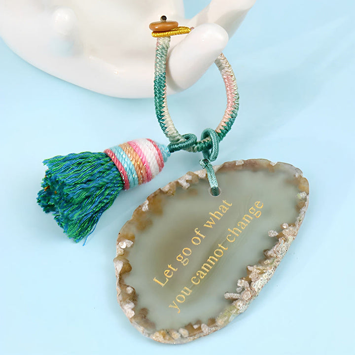 Olivenorma Natural Agate Slice Positive Quote Tassel Wrist Keychain - image 5