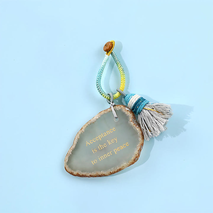 Olivenorma Natural Agate Slice Positive Quote Tassel Wrist Keychain - Agate&Accept Peace - image 6