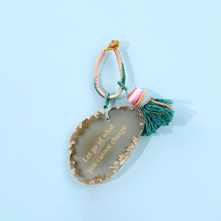 Olivenorma Natural Agate Slice Positive Quote Tassel Wrist Keychain - Agate&Let Go - image 4