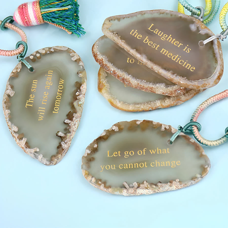 Olivenorma Natural Agate Slice Positive Quote Tassel Wrist Keychain - image 9