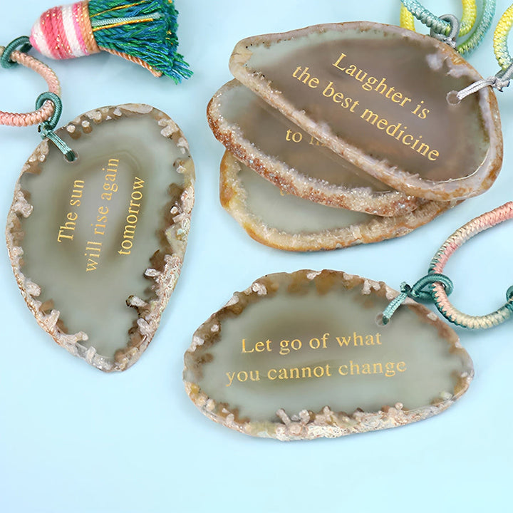Olivenorma Natural Agate Slice Positive Quote Tassel Wrist Keychain - image 9