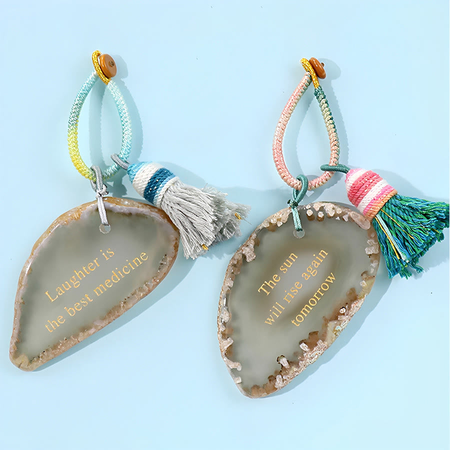 Olivenorma Natural Agate Slice Positive Quote Tassel Wrist Keychain - image 7