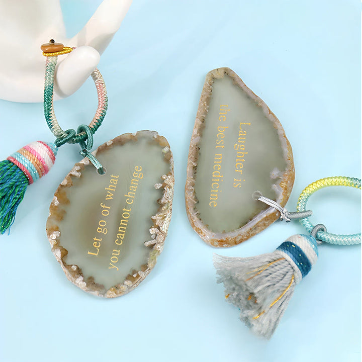Olivenorma Natural Agate Slice Positive Quote Tassel Wrist Keychain - image 8