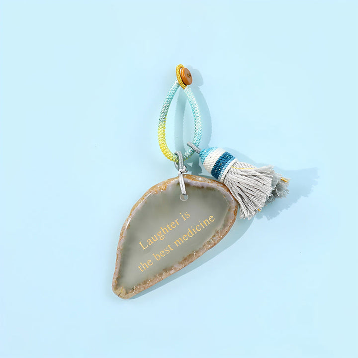 Olivenorma Natural Agate Slice Positive Quote Tassel Wrist Keychain - Agate&Smile Medicine - image 3