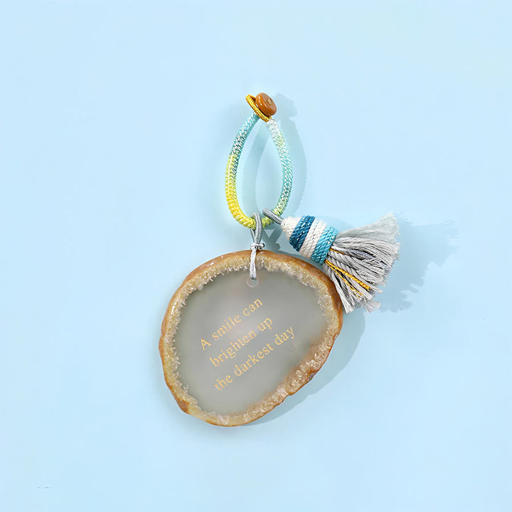 Olivenorma Natural Agate Slice Positive Quote Tassel Wrist Keychain - Agate&Smile Light - image 1