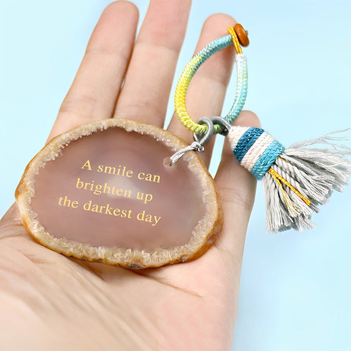 Olivenorma Natural Agate Slice Positive Quote Tassel Wrist Keychain - image 0