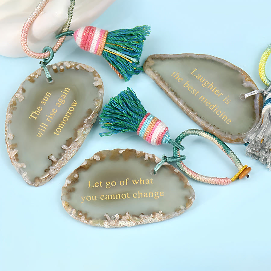 Olivenorma Natural Agate Slice Positive Quote Tassel Wrist Keychain - image 10