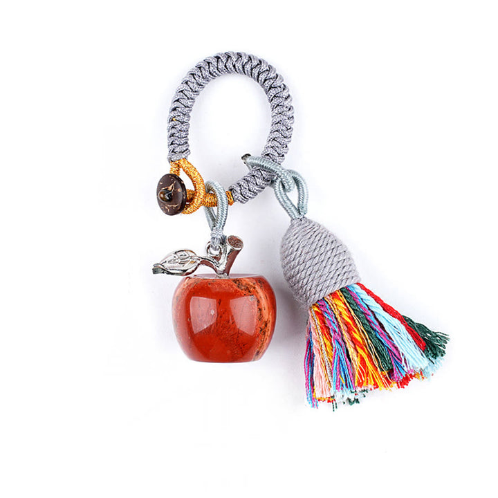 Olivenorma Multi Color Natural Stone Apple Pendant Rainbow Tassel Keychain - Red Jasper - image 9
