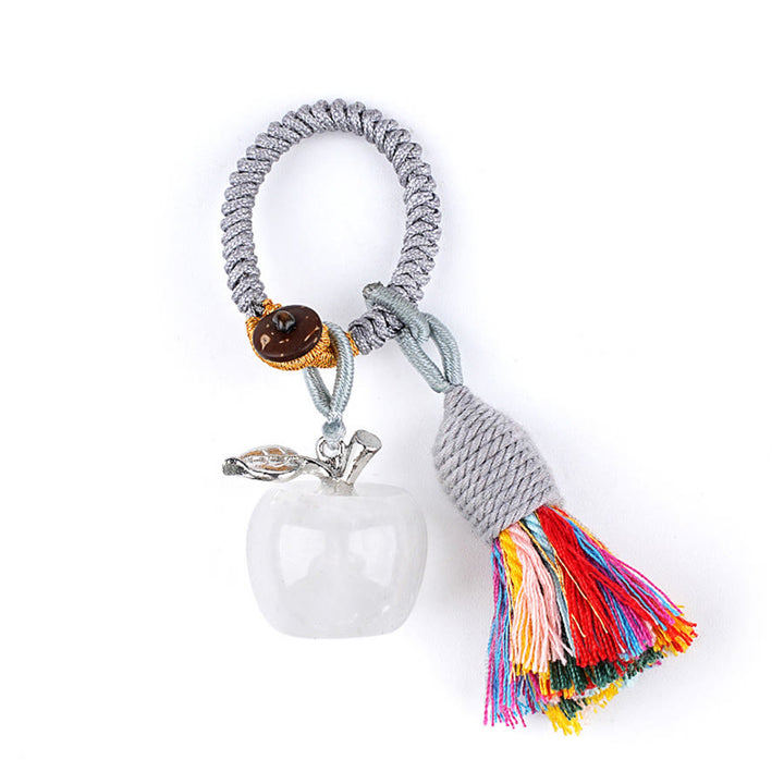 Olivenorma Multi Color Natural Stone Apple Pendant Rainbow Tassel Keychain - Clear Quartz - image 27