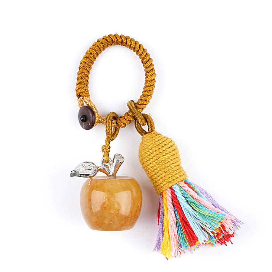 Olivenorma Multi Color Natural Stone Apple Pendant Rainbow Tassel Keychain - Yellow Jade - image 15