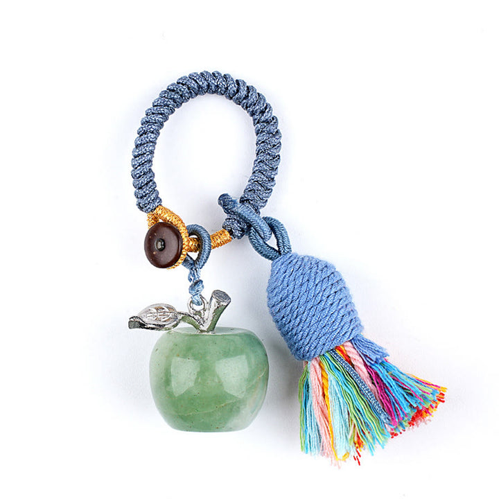 Olivenorma Multi Color Natural Stone Apple Pendant Rainbow Tassel Keychain - Green Aventurine - image 11
