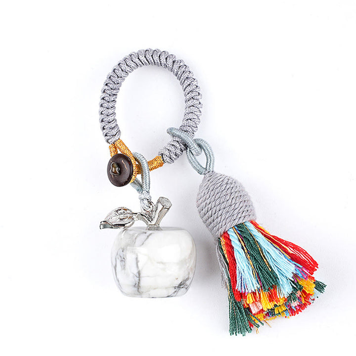 Olivenorma Multi Color Natural Stone Apple Pendant Rainbow Tassel Keychain - Howlite - image 22