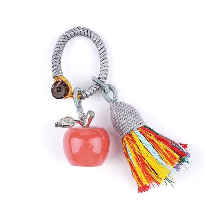 Olivenorma Multi Color Natural Stone Apple Pendant Rainbow Tassel Keychain - Synthetic Cherry Quartz - image 32