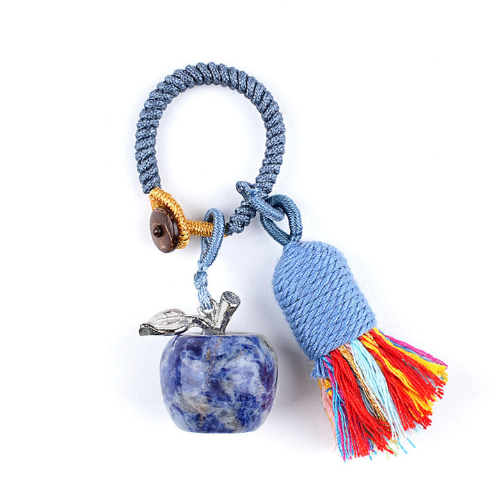 Olivenorma Multi Color Natural Stone Apple Pendant Rainbow Tassel Keychain - Sodalite - image 25